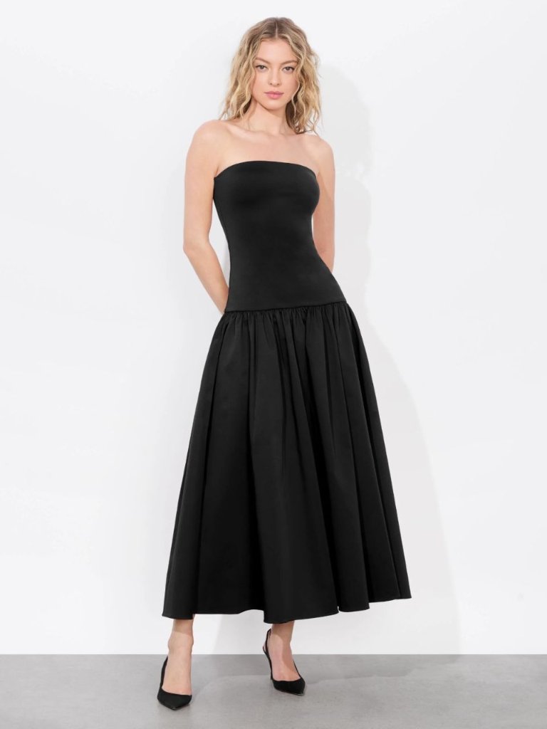 Alice + Olivia Oriana Black Drop Waist Midi Dress 0 Nwt $395